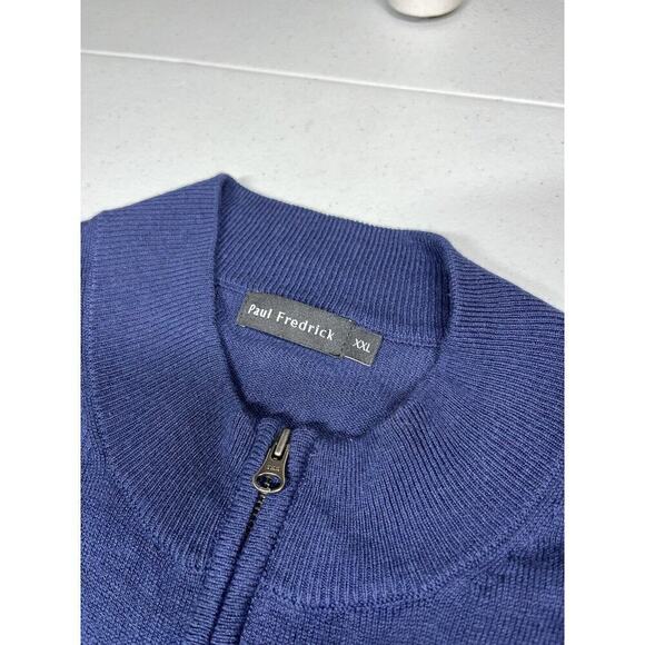 Paul Fredrick Sweater Men's Blue XXL Silk Cashmere 1/4 Zip Mock Pullover - Picture 2 of 7